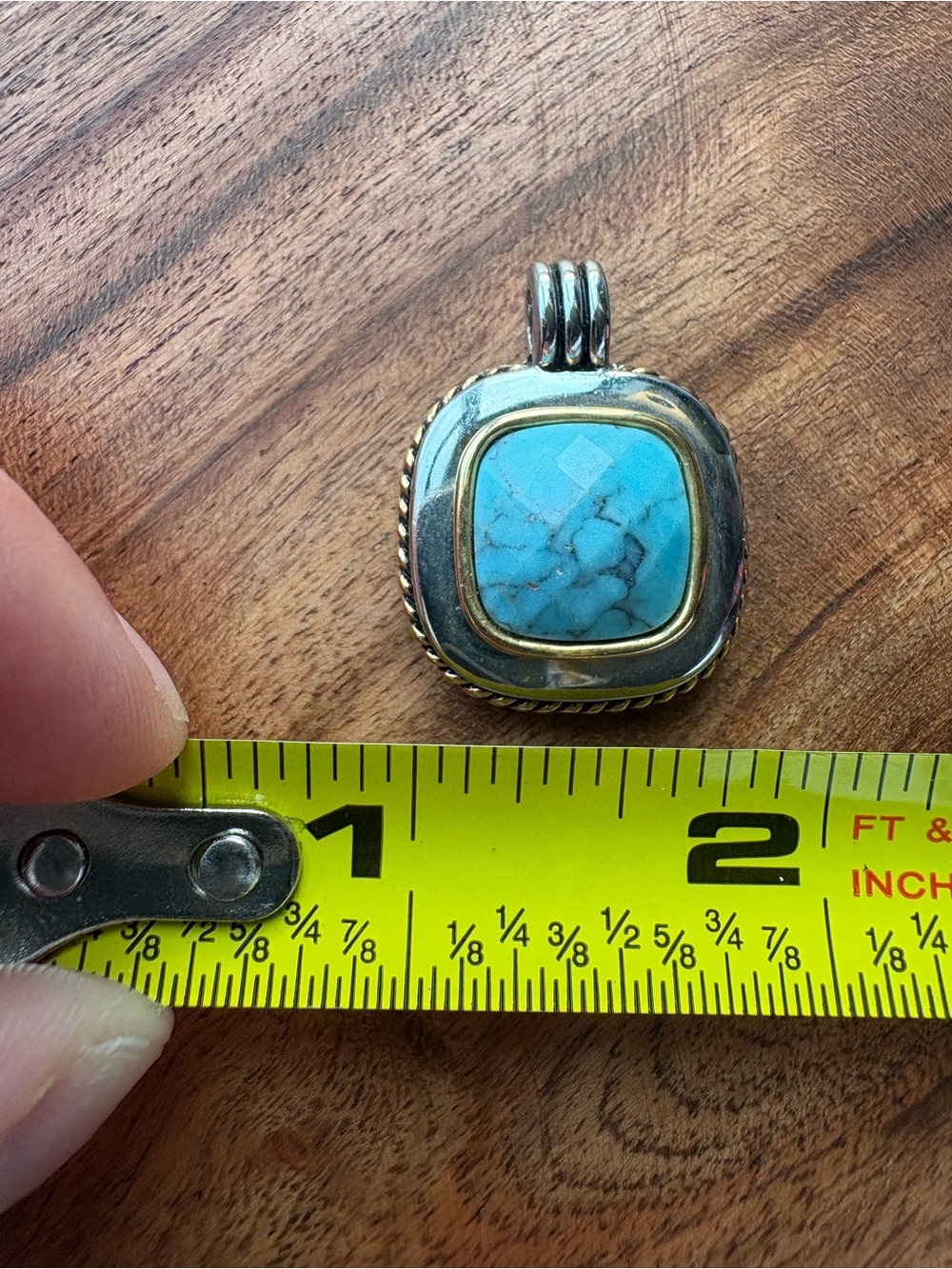 Turquoise Stone Silver & Gold-Tone Pendant - Women Jewelry - Picture 6 of 8